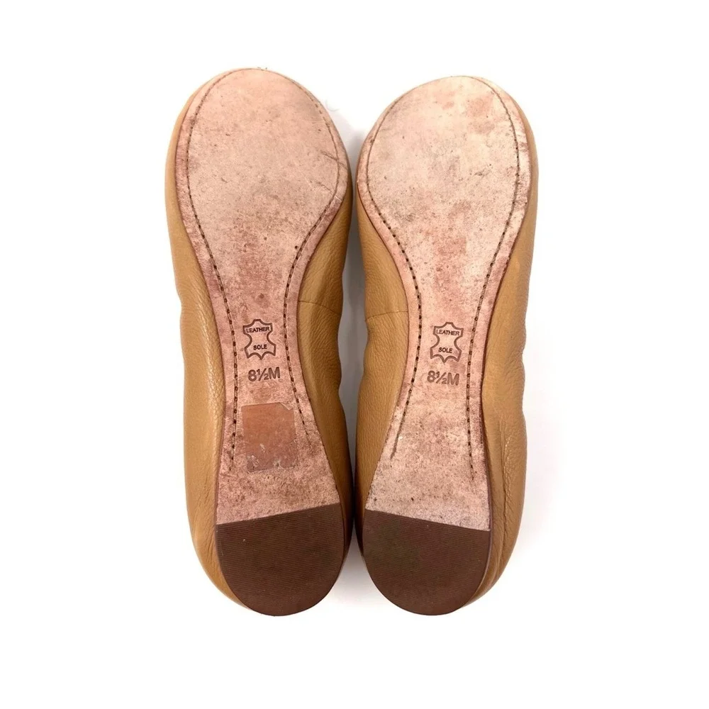 Tory Burch Caroline Beige Leather Elastic‎ Logo Ballet Flats Size 8.5